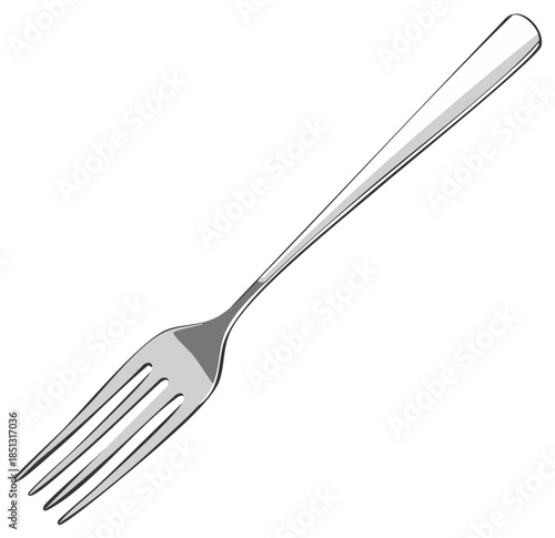 Isolated shiny metal fork drawing for dining and table setting in restaurants or catering services illustration