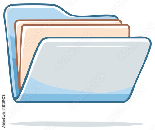 Illustration of an Open File Folder with Multiple Documents Holding Data and Information