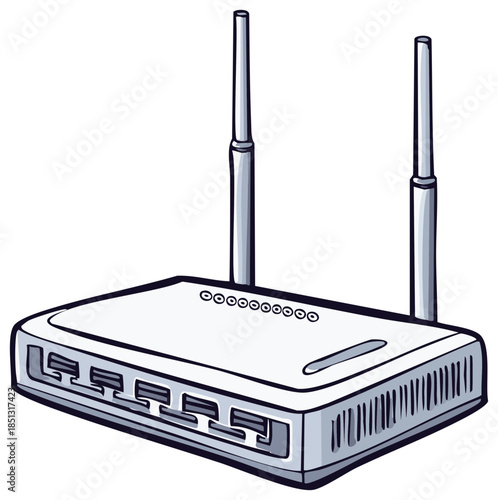 Modern Wireless Router with Dual Antennas and Ethernet Ports for Connectivity