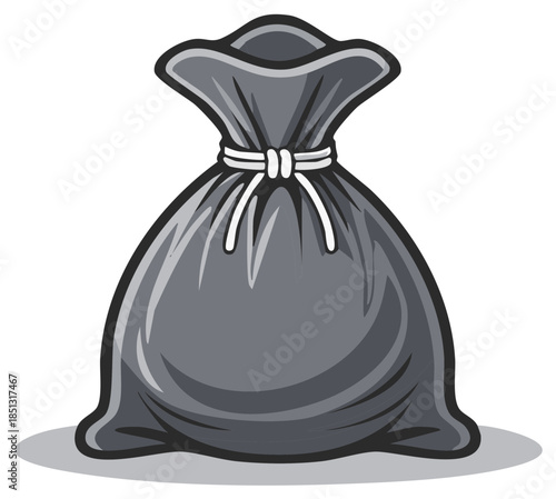 Cartoon Illustration of a Full, Tied Up Sack with a Shadow