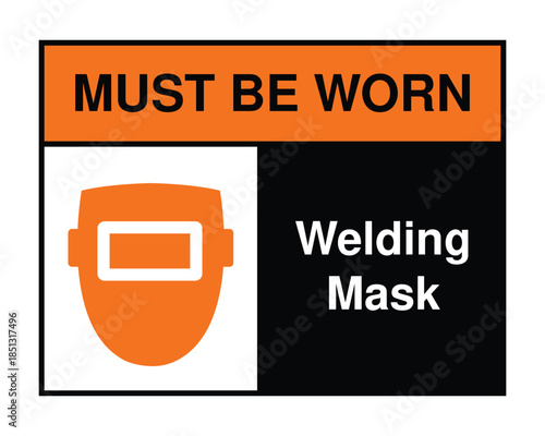 Industrial PPE Safety Sign Set with Welding Mask Respirator Gloves and Footwear Icons Featuring Mandatory Must Be Worn Warning Graphics - High Quality Vectorial Stock Image