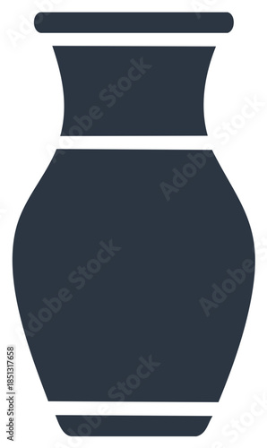 Dark Blue Classic Vase Icon with Decorative Stripes, Traditional Pottery Silhouette