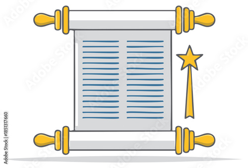 Magical ancient scroll with text lines and a star-tipped wand, representing fantasy and wishes.