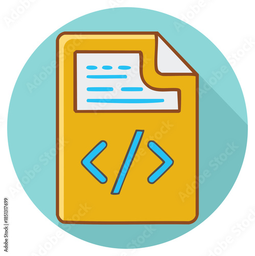Coding Document with Code Tags and Text Lines Illustration Flat Design Icon