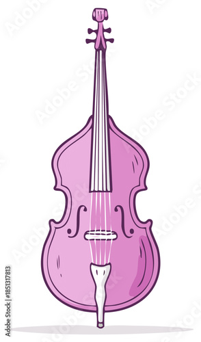 Vibrant Pink Cartoon Upright Bass Musical Instrument with Strings Illustration