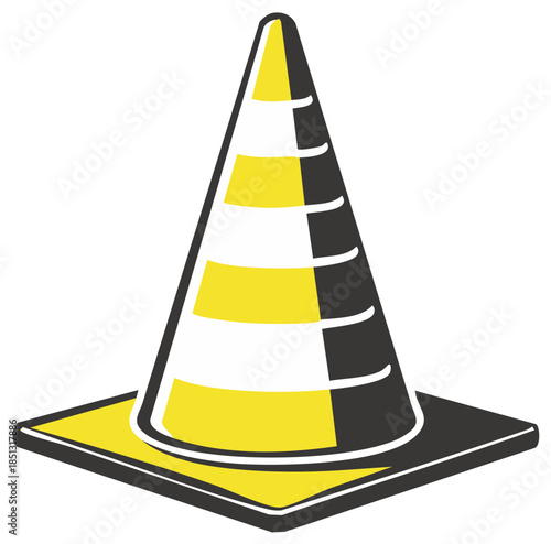 Yellow and Gray Traffic Cone Icon Illustration: Safety, Warning, and Construction