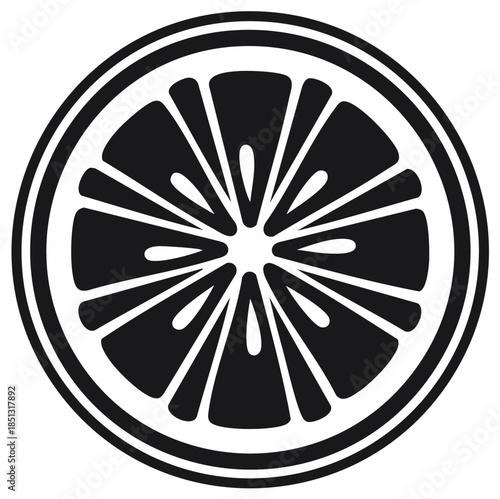 Monochrome Citrus Fruit Slice Vector Icon Simple Graphic Logo Symbol Illustration