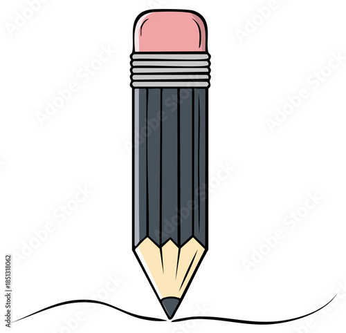Simple cartoon illustration of a graphite pencil with an eraser drawing a line
