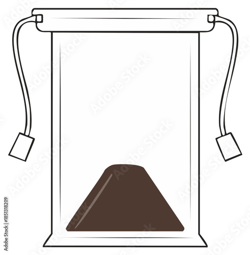 Minimalist vector icon of a cold brew coffee bag with grounds for steeping