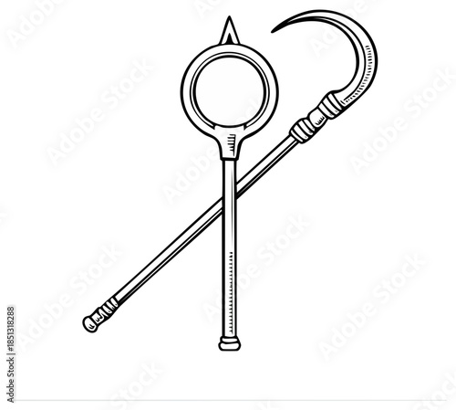 Ancient Egyptian Crook and Flail Symbols of Royal Authority Crossed Hand Drawn Illustration
