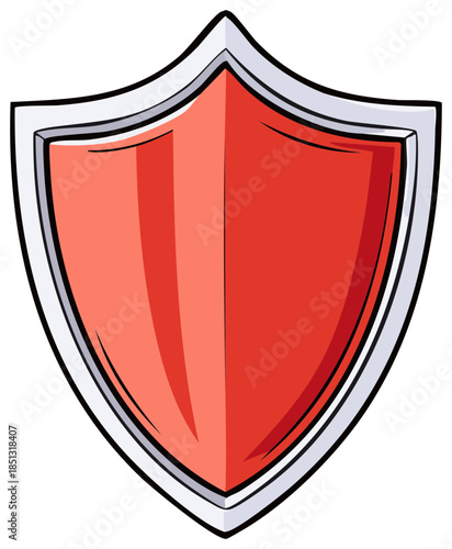 Vibrant Red Shield Emblem with Silver Border Security, Defense, or Gaming Icon Design Illustration
