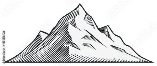 Mountain range illustration sketch design in black and white