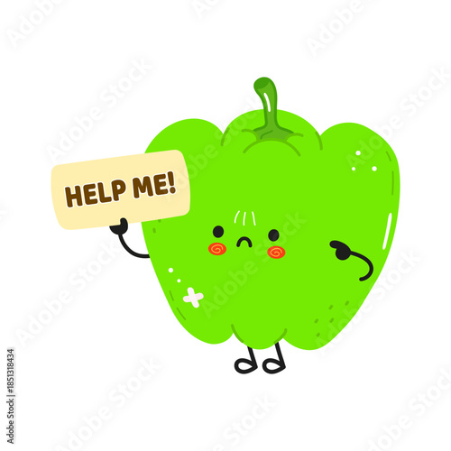 Green pepper character needing help holding sign