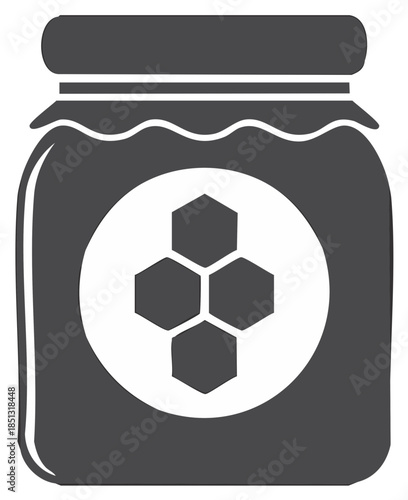 Stylized jar icon featuring a honeycomb pattern and lid for food and beverage themes