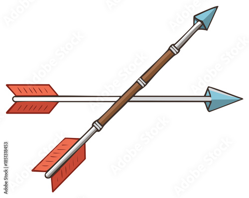 Crossed Hunting Arrows with Feathers and Arrowheads Medieval Weapon