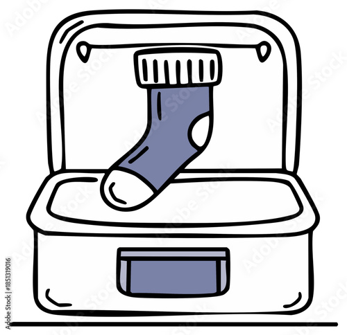 Cartoon illustration of an open box with a sock inside