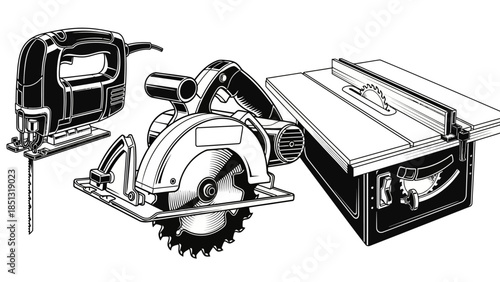 Vector illustration of a vintage black and white cartoon film projector and retro metal machine equipment isolated on a white background
