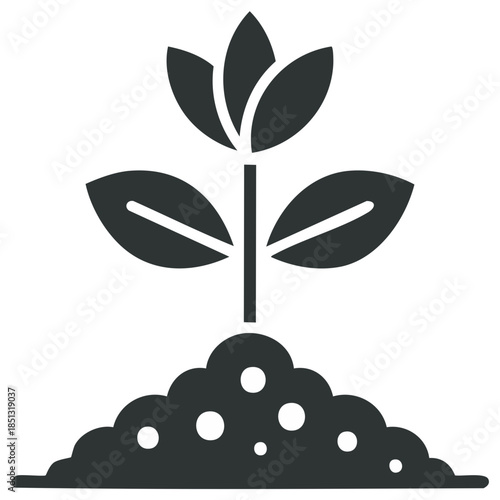 Green sprout with leaves growing from soil illustration for growth concept
