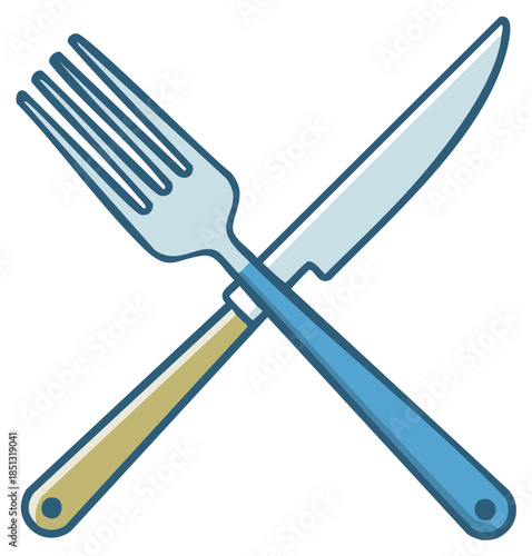 Crossed Fork and Knife Cutlery Icon Simple Vector Illustration for Dining and Restaurant