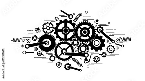 Abstract musical background featuring a mechanical gear design and industrial cogwheel vector illustration to symbolize engineering technology and business teamwork power