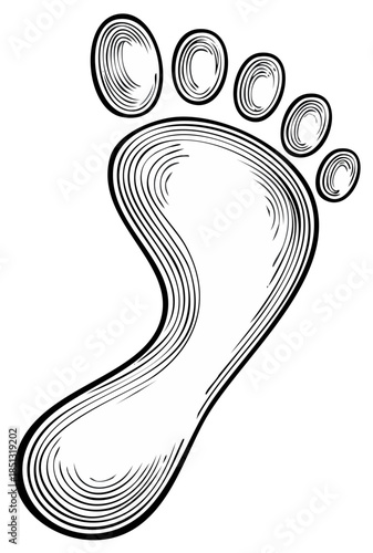 Stylized human footprint vector illustration with abstract contour line art for journey concepts