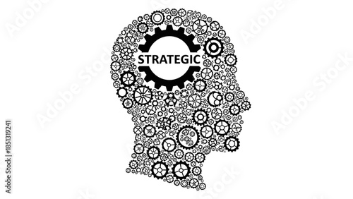Strategic Mind: A conceptual illustration depicting the power of strategic thinking, with the human head cleverly constructed from interconnected gears.