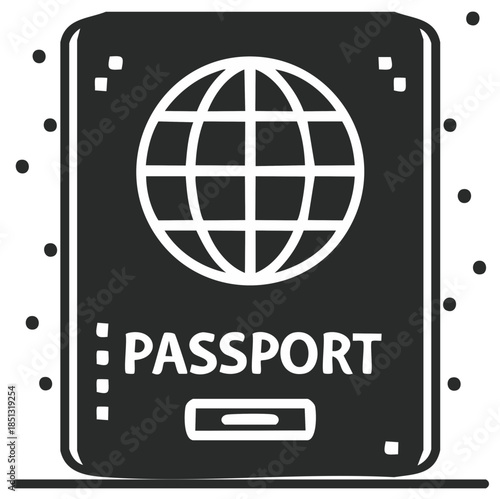 Monochrome Passport with Globe Icon Depicting International Travel and Legal Documents