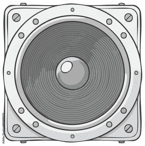 Grayscale cartoon speaker graphic isolated audio equipment illustration