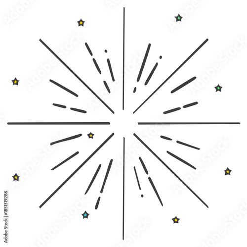 Bursting Star Shape with Radiating Lines and Decorative Stars Graphic Ornament