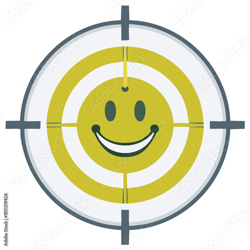 Smiling Face Bullseye in Target Crosshairs Aiming for Happiness and Positivity
