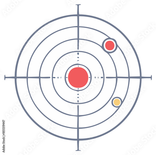 Hand drawn target illustration with bullseye and two off-target hits depicts imprecise aim
