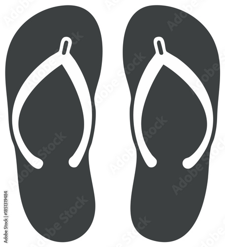 Pair of gray summer flip flops beach sandals vacation footwear clip art illustration