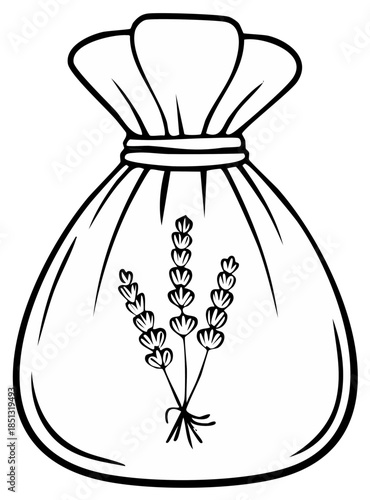 Aromatic Lavender Sachet Illustration with Floral Accents and Traditional Knot Closure for Home Fragrance Products