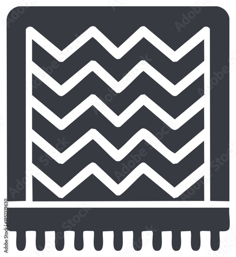 Woven rug with zigzag chevron pattern and fringe flat graphic illustration