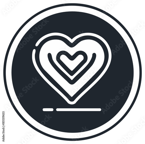 Line art icon of nested hearts within a circle, symbol of love, romance, and connection