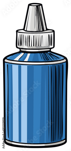 Blue Liquid Container with Applicator Tip, Cartoon Illustration for Personal Care, Hygiene, Medical, and Creative Uses