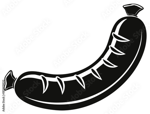Monochrome grilled sausage vector icon for barbecue food or butcher shop logo