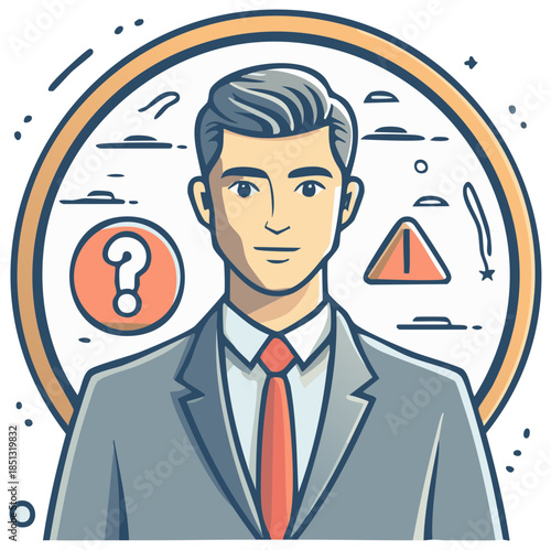 Professional in suit seeking guidance or risk management illustrated avatar