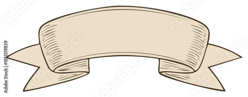 Vintage beige ribbon banner design element with antique engraved details and generous copy space