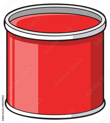 Vector illustration of an open red tin can full of red liquid