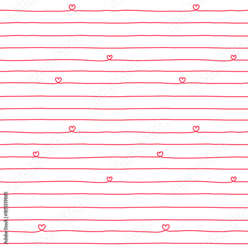 Hearts lines hand drawn pattern. Hearts and wavy stripes girly print