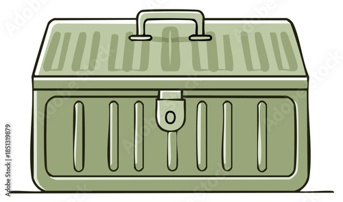 Stylized Green Toolbox with Carry Handle and Latch Illustration