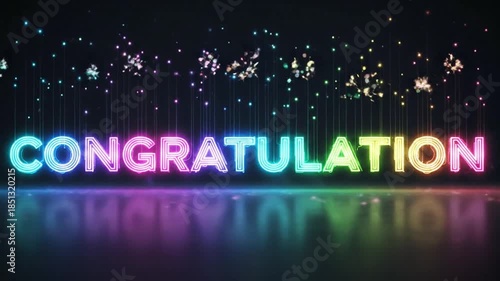 Vibrant Neon Light Displays Spelling Out Congratulations with Colorful Sparkling Effects