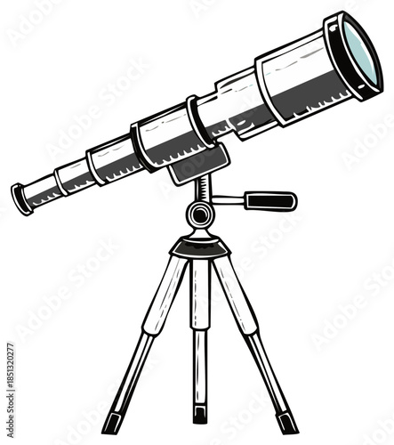 Illustrated vintage telescope on a tripod for astronomy observation.