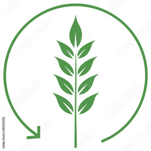 Green plant stalk with leaves inside a circular arrow symbol for ecological growth and sustainability