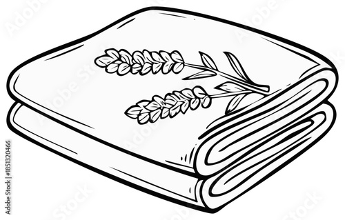 Illustration of two folded textiles with lavender sprigs design