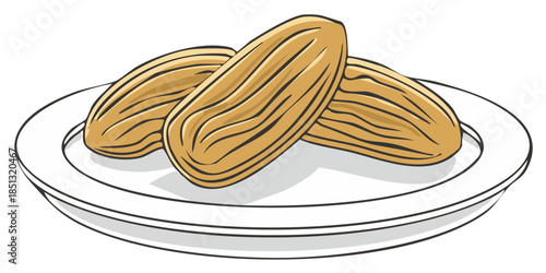 Vector illustration of sweet dried dates on a simple white plate