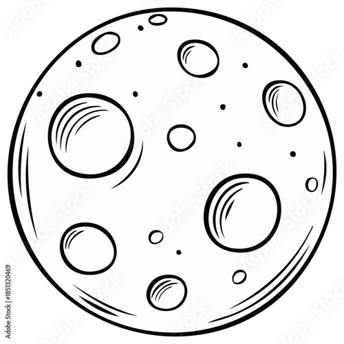 Hand drawn sketch of the moon with craters against a white background