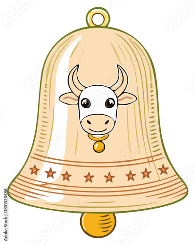 Illustration of a bell with a cow's head for the Chinese New Year