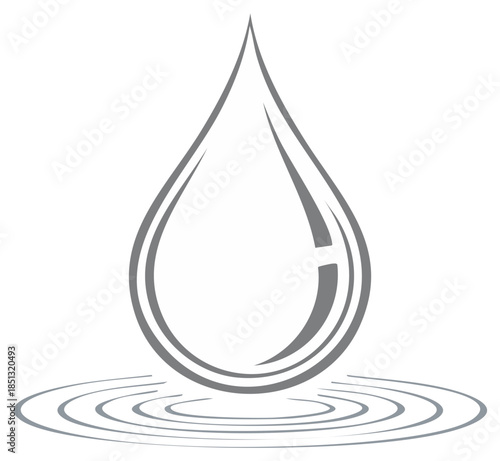 Stylized water droplet graphic falling and creating circular ripples on a clean liquid surface